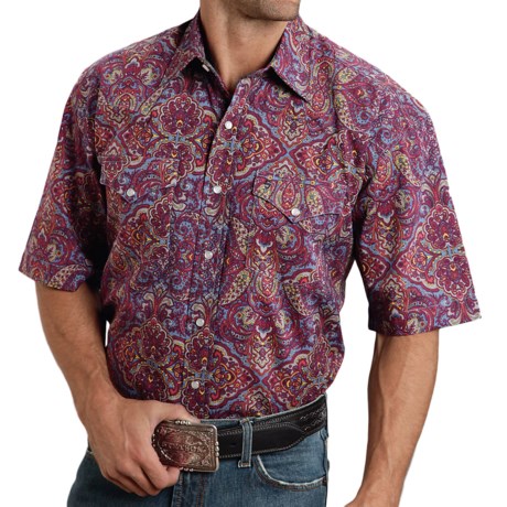 Stetson Summer III Paisley Western Shirt Snap Front Short Sleeve For Men
