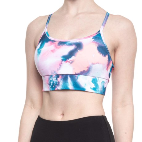 Layer 8 Strappy Sports Bra - Medium Impact, Racerback (For Women) - ABTRACT WATER COLOR (M )