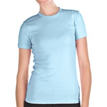 Stretch Cotton Shirt - Crew Neck, Short Sleeve (For Women) in Light Blue - 2nds