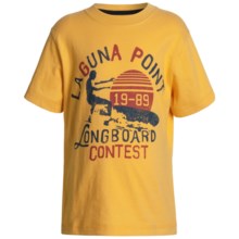 Striped Cotton Jersey T-Shirt - Crew Neck, Short Sleeve (For Toddlers Boys) in Gold Laguna - 2nds