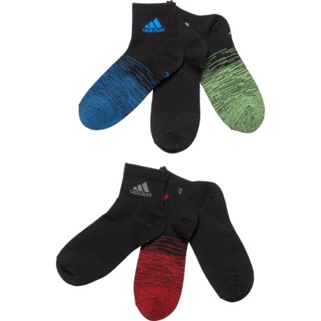 Adidas Superlite Badge of Sport Socks - 6-Pack, Quarter Crew (For Little and Big Kids) - BLACK/TRUE BLUE/SIGNAL GREEN (L )