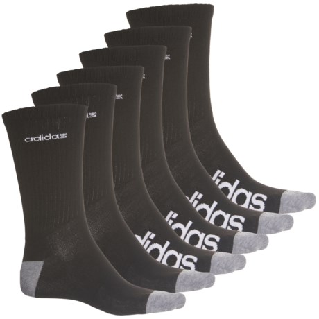Adidas Superlite Linear Logo Socks - 6-Pack, Crew (For Men) - BLACK/WHITE/GREY (L )