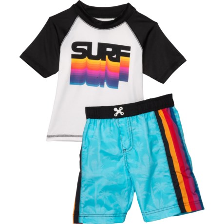 iXtreme Surf Rainbow Rash Guard and Boardshorts Set - Short Sleeve (For Little Boys) - AQUA (4 )