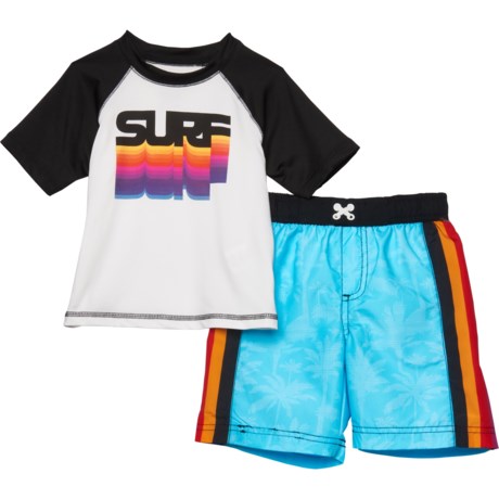 iXtreme Surf Rainbow Rash Guard and Trunks Set - Short Sleeve (For Toddler Boys) - AQUA (2T )