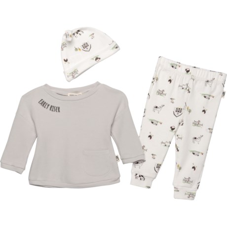 Rabbit and Bear Sweatshirt, Pants and Hat Set - Organic Cotton, Long Sleeve (For Infants) - GREY FARM (0/3 )