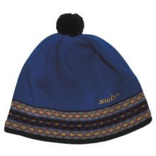 Swix Erland Pompom Beanie Hat - Merino Wool (For Men and Women) in Blue/Multi Band - Closeouts