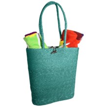 Tag Beach Tote Bag - Woven Straw in Teal - Closeouts