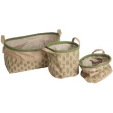 Tag Printed Jute Canvas Baskets - Set of 3 in Green - Closeouts
