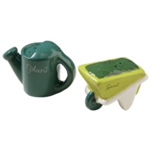 Tag Whimsical Mini Salt and Pepper Shakers - Ceramic in Watering Can/Wheelbarrow - Closeouts