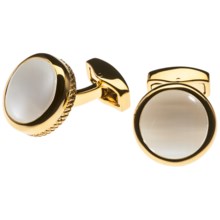 Tateossian Cushion Round Cufflinks - Fibre Optic Glass (For Men) in Yellow Gold/White - Closeouts