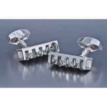 Tateossian Interlock Cufflinks - Swarovski® Crystals (For Men) in Silver/Black - Closeouts