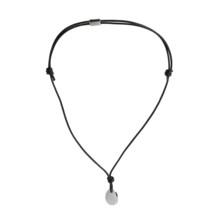 Tateossian Organic Italian Leather Necklace - Pebble Pendant (For Men) in Black/Silver - Closeouts