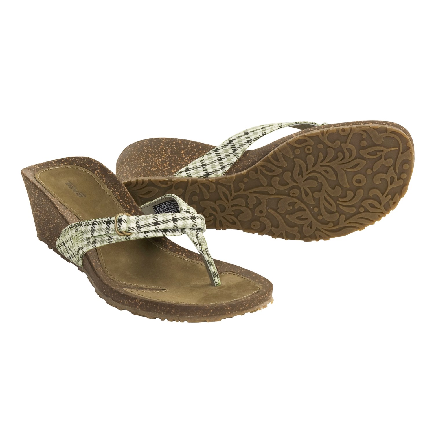 Teva Ventura Thong Wedge Sandals (For Women) in Plaid Green