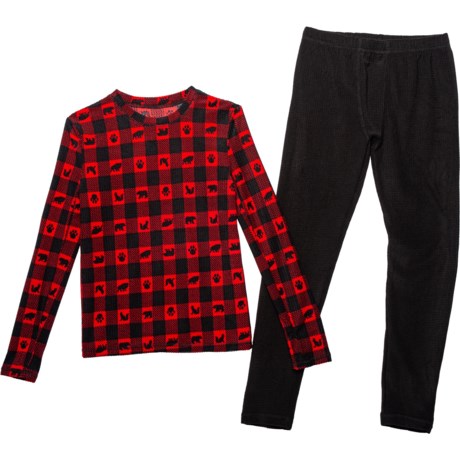 Cuddl Duds Textured Grid Base Layer Set - Long Sleeve (For Big Boys) - RED BUFFALO CHECK (XS )