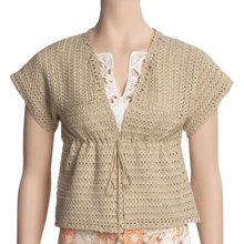 Think Tank Cotton Hand-Crocheted Cardigan Sweater - Short Sleeve (For Women) in Gold - Closeouts