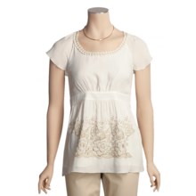 Think Tank Crinkle Silk Shirt - Embroidered, Short Sleeve (For Women) in Off White - Closeouts