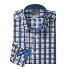 Thomas Dean Check Windowpane Sport Shirt - Spread Collar, Long Sleeve (For Men) in Blue/Brown/White - Closeouts