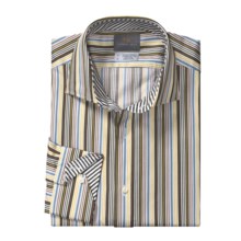Thomas Dean Cotton Sport Shirt - Spread Collar, Long Sleeve (For Men) in Brown Stripe - Closeouts