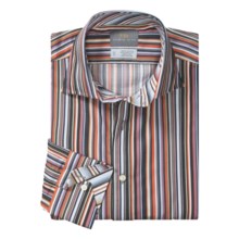 Thomas Dean Cotton Sport Shirt - Two-Button Band Spread Collar, Long Sleeve (For Men) in Black Multi Stripe - Closeouts