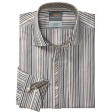 Thomas Dean Cotton Stripe Sport Shirt - Long Sleeve  (For Men and Tall Men) in Brown/White - Closeouts