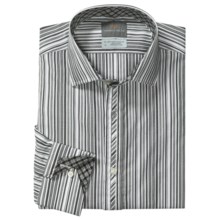 Thomas Dean Cotton Stripe Sport Shirt - Long Sleeve  (For Men and Tall Men) in Grey - Closeouts