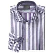 Thomas Dean Cotton Stripe Sport Shirt - Long Sleeve  (For Men and Tall Men) in Lilac/White - Closeouts