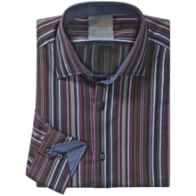 Thomas Dean Cotton Stripe Sport Shirt - Long Sleeve  (For Men and Tall Men) in Red - Closeouts