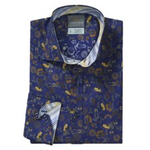 Thomas Dean Floral Print Sport Shirt - Spread Collar, Long Sleeve (For Men) in Blue Floral - Closeouts