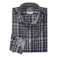 Thomas Dean Spread Collar Sport Shirt - Cotton, Long Sleeve (For Men) in Navy Plaid - Closeouts