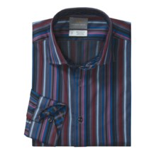 Thomas Dean Textured Stripe Sport Shirt - Long Sleeve (For Men) in Blue/Black/Magenta - Closeouts