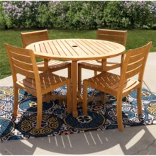 Three Birds Casual 5-Piece Premium Teak 48” Round Dining Set in Natural - Closeouts
