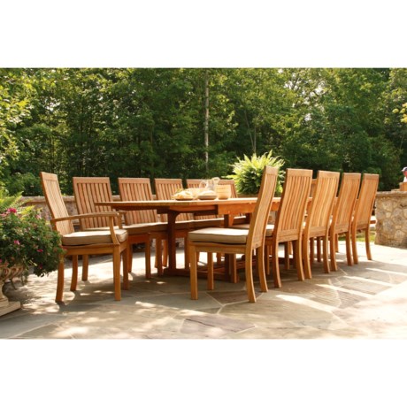 Three Birds Casual Teak Wood Dining Set with Extension Table 13 Piece
