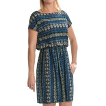 Tiana B Diamond Print Jersey Dress - Short Sleeve (For Women) in Blue/Multi - Closeouts