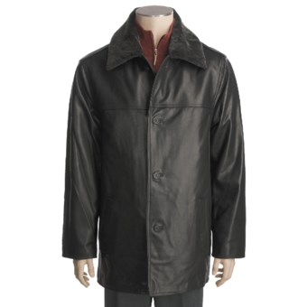 Tibor Leather Lambskin Car Coat - Removable Mouton Fur Collar and Quilted Liner (For Men) in Black