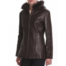 Tibor Leather Lambskin Jacket - Genuine Fox Fur Trim (For Women) in Brown - Overstock