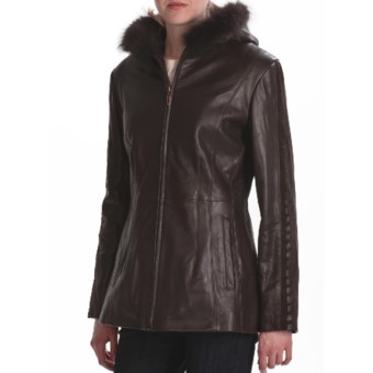 Tibor Leather Lambskin Jacket - Genuine Fox Fur Trim (For Women)