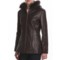 Brown Tibor Leather Lambskin Jacket - Genuine Fox Fur Trim (For Women)