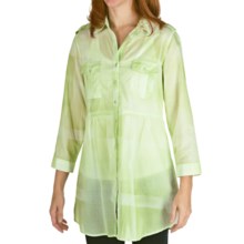 Tie-Dye Cotton Plaid Tunic Shirt - 3/4 Sleeve (For Women) in Lime - 2nds