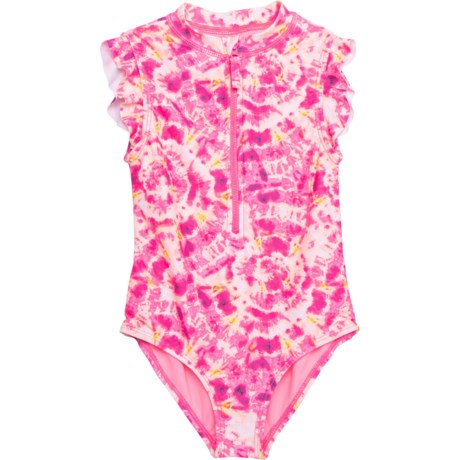 Kensie Tie-Dye Rash Guard Swimsuit - UPF 50 (For Little Girls) - PINK (4 )