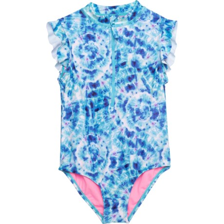 Kensie Tie-Dye Rash Guard Swimsuit - UPF 50 (For Toddler Girls) - BLUE (4T )