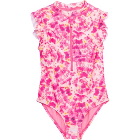 Kensie Tie-Dye Rash Guard Swimsuit - UPF 50 (For Toddler Girls) - PINK (2T )