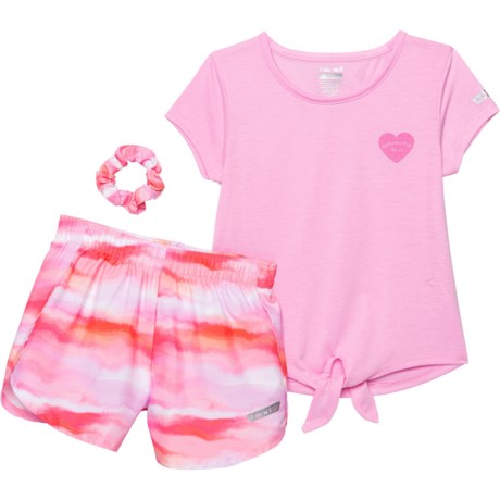 Hind Tie Front T-Shirt and Printed Shorts Set - Short Sleeve (For Little Girls) - PRISM PINK (5/6 )