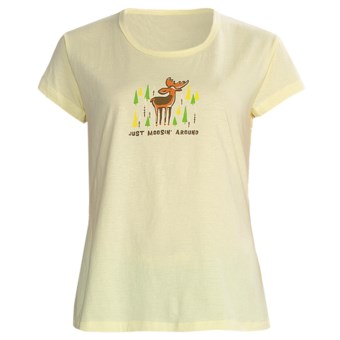 Toast and Jammies Printed Cotton Tee Shirt - Contemporary Cut, Short Sleeve (For Women) in Just Moosin Around