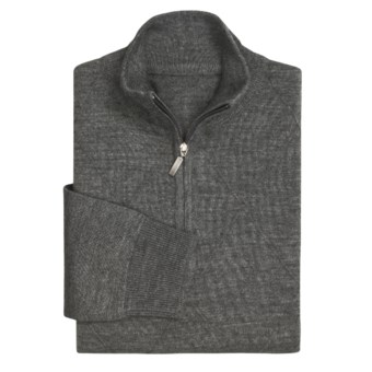 Toscano Argyle Jaquard Mock Neck Sweater - Zip Neck (For Men) in Flint Melange