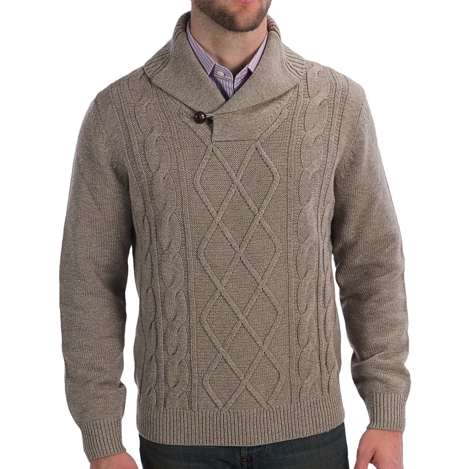 Toscano CableKnit Sweater Merino Wool Blend, Shawl Collar (For Men