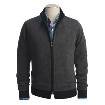 Toscano Diagonal Weave Sweater - Merino Wool-Blend, Full Zip (For Men) in Black/Charcoal