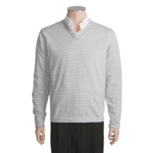 Toscano Horizontal Stripe Sweater - Cotton, V-Neck (For Men) in Flannel/White - Closeouts