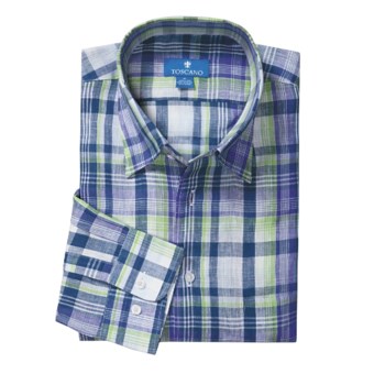 Toscano Linen Plaid Shirt - Long Sleeve (For Men) in Purple/Navy/Green