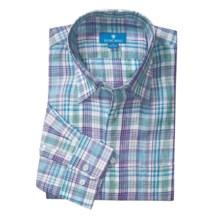 Toscano Linen Plaid Shirt - Long Sleeve (For Men) in White/Grape/Teal - Closeouts