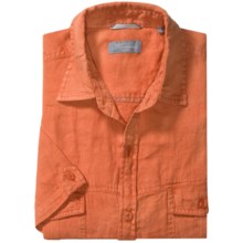 Toscano Linen Shirt with Flap Pockets - Short Sleeve (For Men) in Mandarin - Closeouts